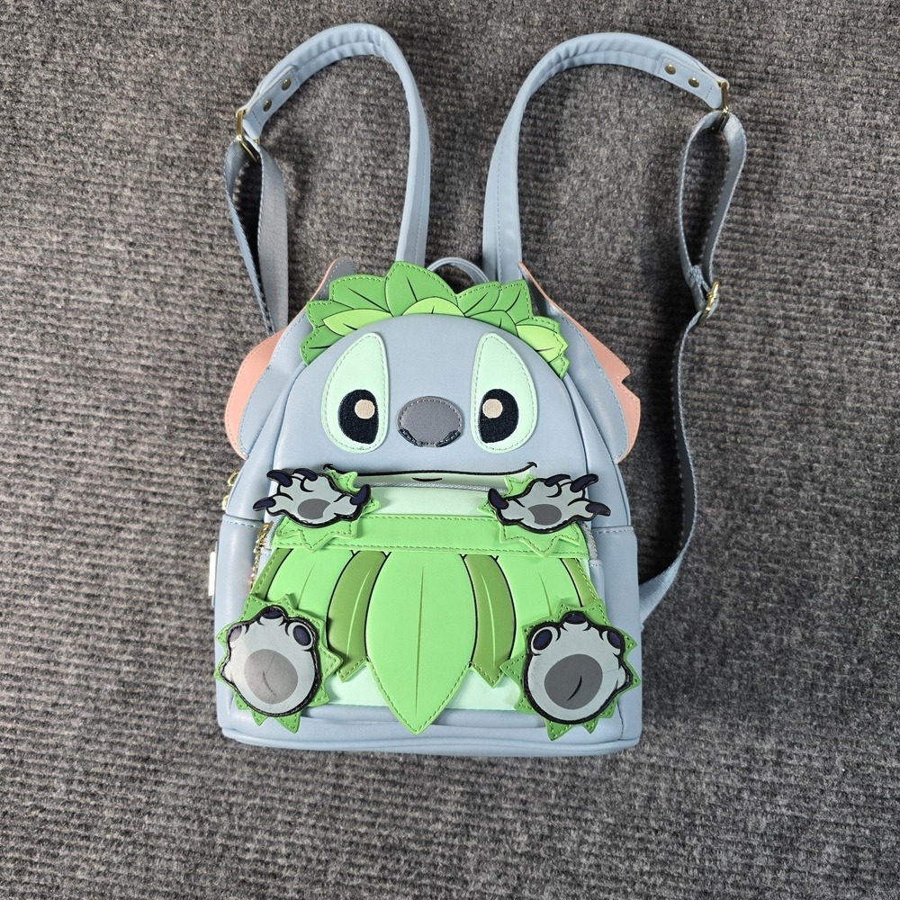 Loungefly Disney Lilo & Stitch Hula Skirt Mini Backpack 3D Ears Hibiscus Charm